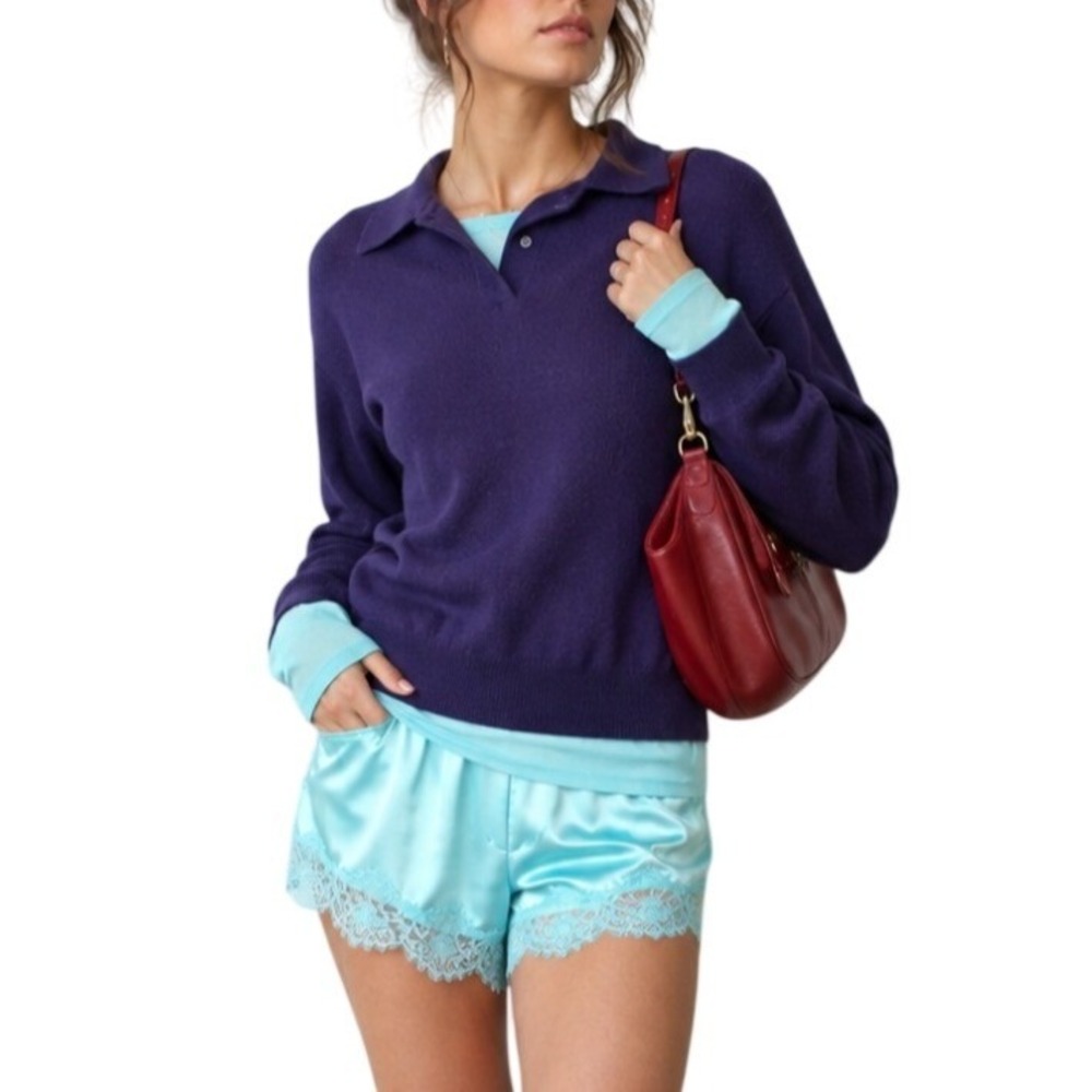 Ralph Lauren Purple Label Vintage 90s Eggplant Italian Cashmere Polo Sweatshirt